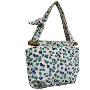 Vintage Cape Cod Blueberry Print Wood Handle Handbag Tote Purse by Salli